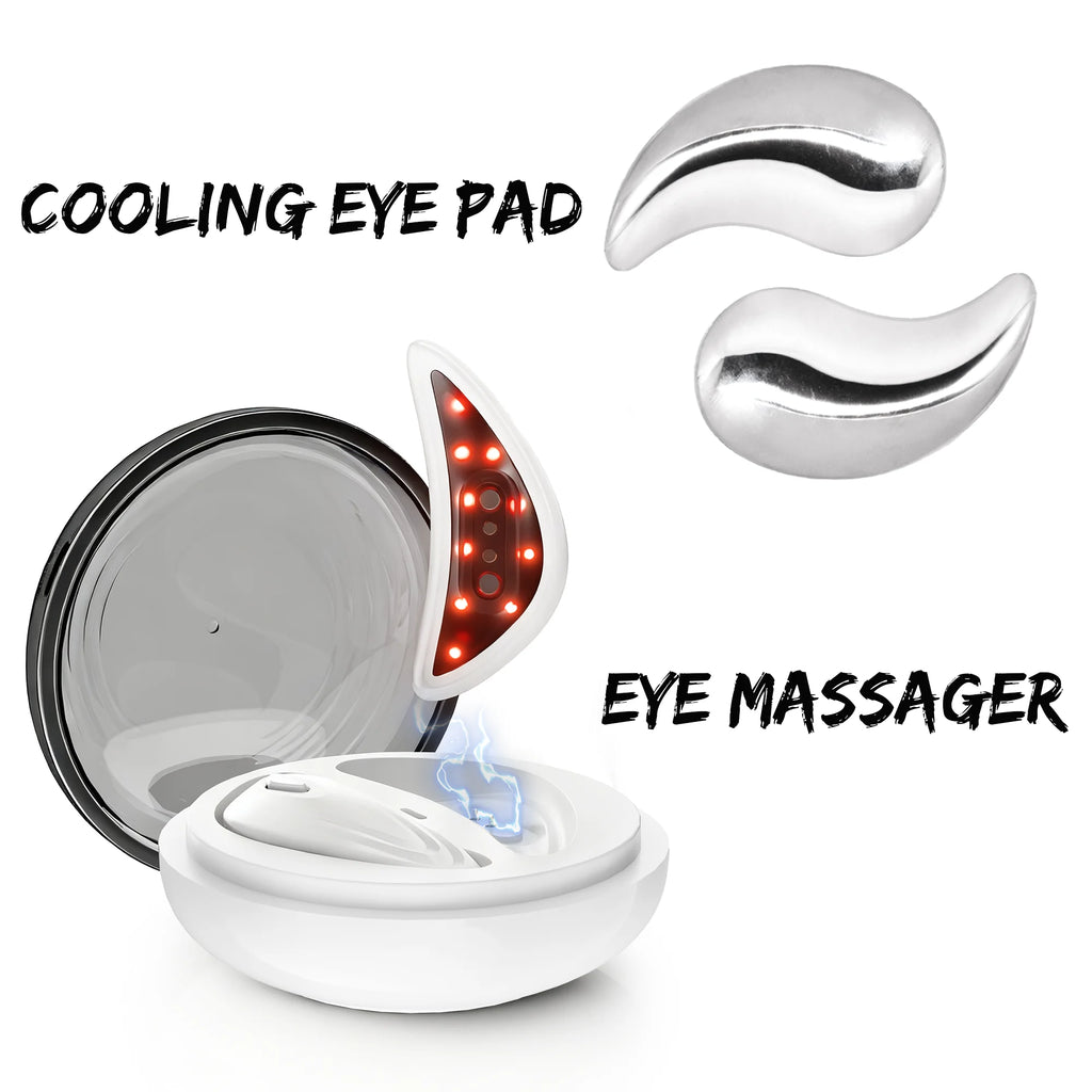 EMS Redlight Eye Massage and Stainless Steel Cooling Eye Pad Eyes Beauty Device for Puffy Eyes Reduce Bags & Dark Circles