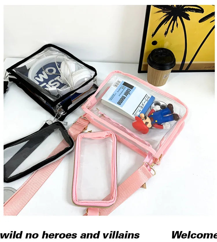 PVC Transparent Shoulder Bag 2 IN 1 Adjustable Shoulder Straps Casual Clear Crossbody Bag Fashion Couple Bag for Boys & Girls