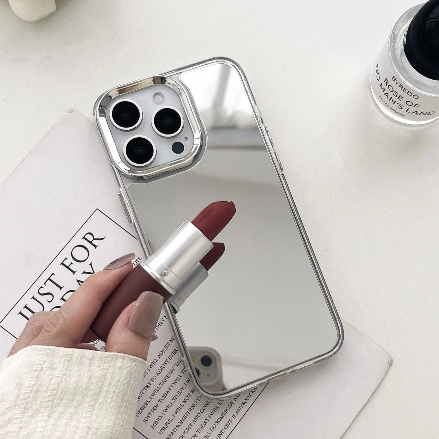 Luxury Plated Makeup Mirror Phone Case for iPhone 17/16/15/14/13/12/11 Pro Max Plus, Hard Acrylic Shockproof Frame Case