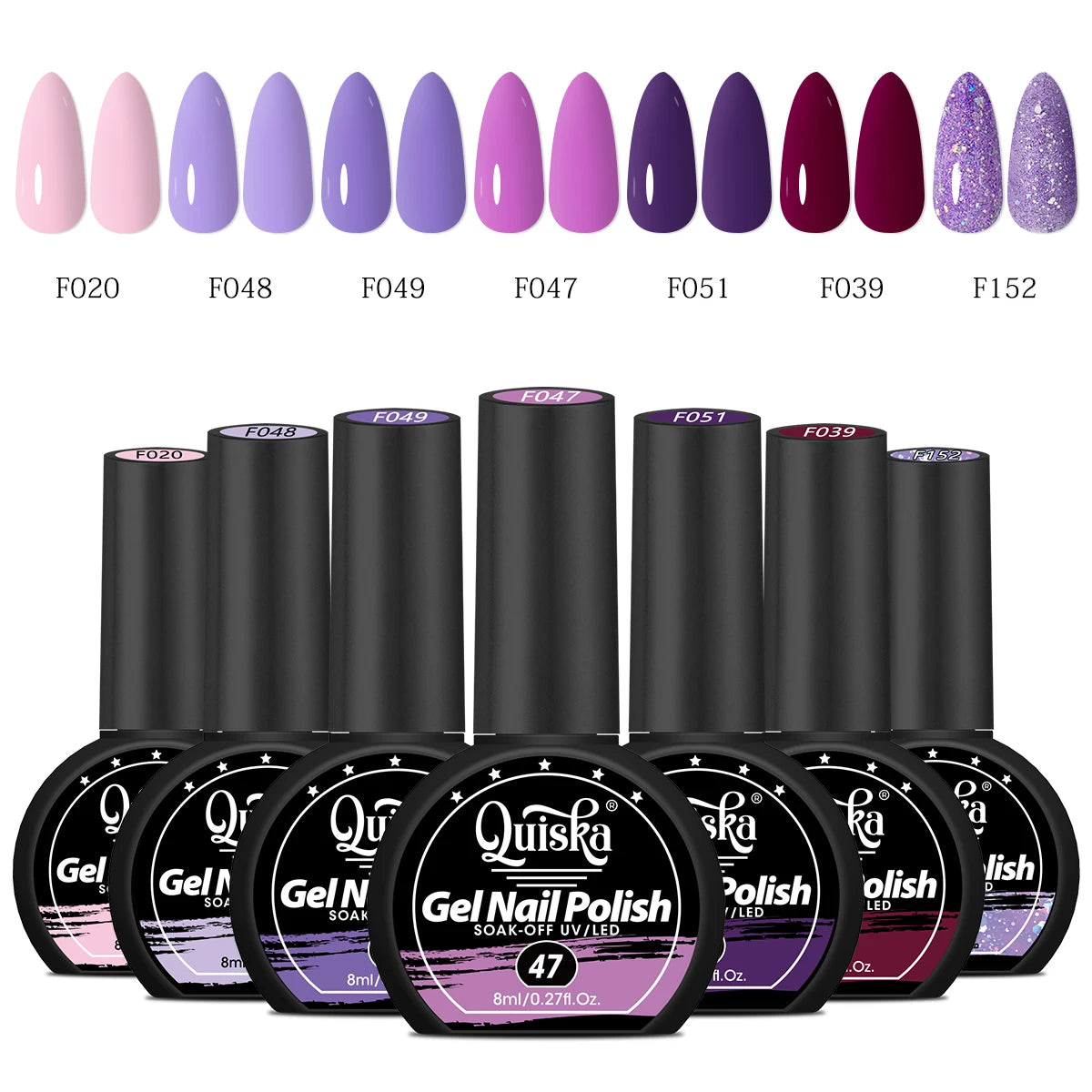 Quiska 7-Piece Nail Gel Kit — Designed for DIY Nail Art, Featuring Trendy Colors; Soak-Off UV Gel, Long-Lasting & Durable