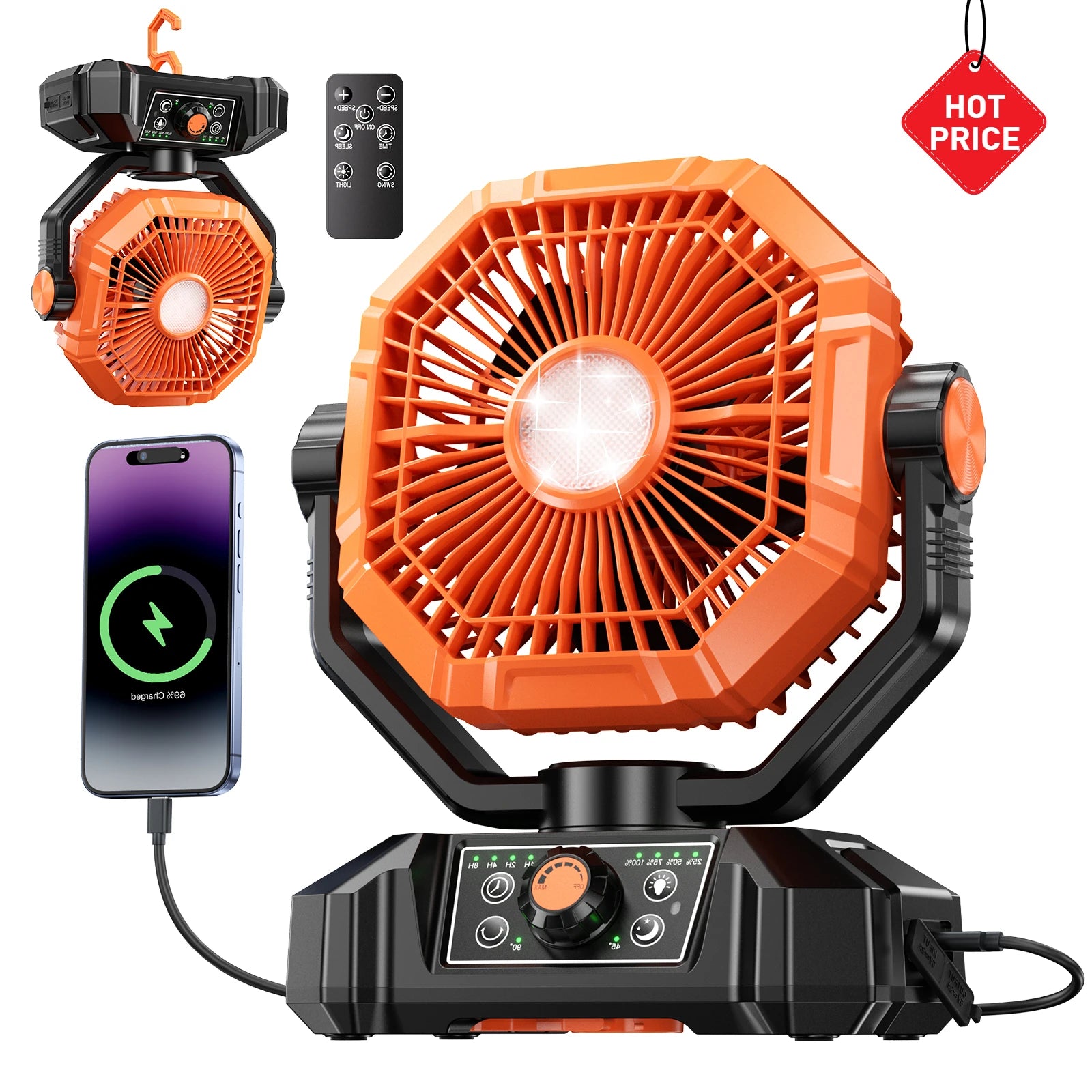 coldSky 20000mAh Battery Camping Fan with LED Lantern 8 Speed Desk Fan Portable Outdoor Fan Teny Picnic Fishing Travel Jobsite