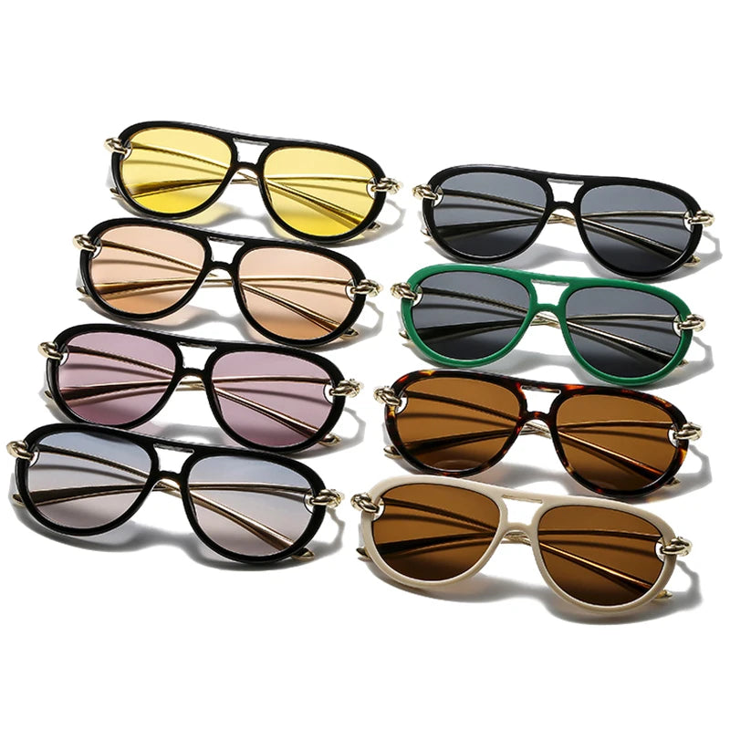 Ins Popular Fashion Double Bridges Pilot Women Luxury Sunglasses Brand Designer Oval Hollow Shades UV400 Men Sun Glasses