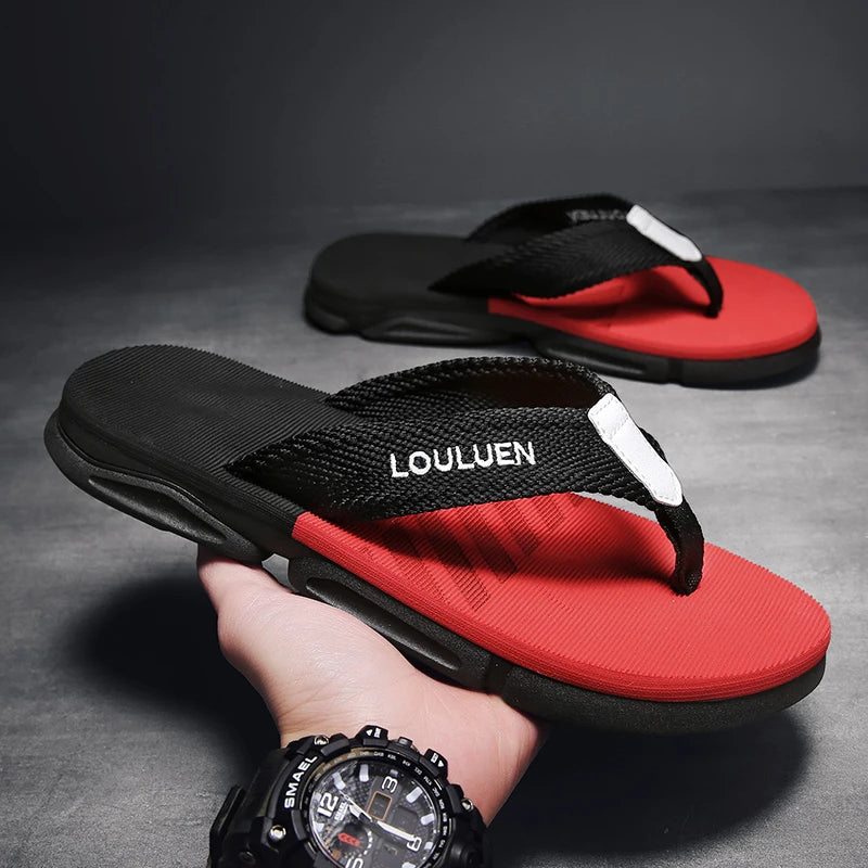 [Color blocked flip flops] Comfortable color blocked flip flops - Men's non slip casual rubber bottom EVA flip flops, suitable f