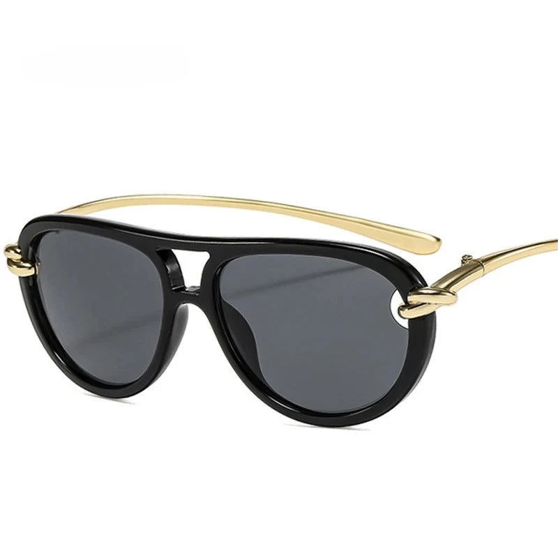 Ins Popular Fashion Double Bridges Pilot Women Luxury Sunglasses Brand Designer Oval Hollow Shades UV400 Men Sun Glasses