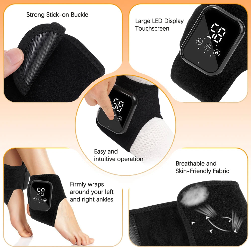 Electric Cordless Heated Ankle Guard Massager for Right or Left Foot Vibration Massage Wristband Hot Compress Ankle Wrist Brace
