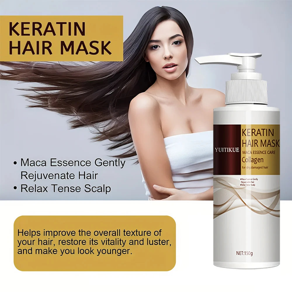 Keratin Hair Mask, Natural Essence, Organic Protein Cream, Suitable for Dry and Damaged Hair, Safe Ingredients, Easily Absorbed