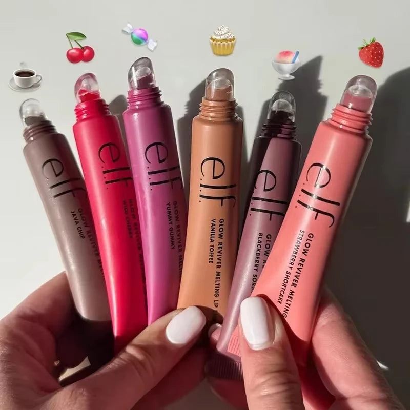Elf New Glow Reviver Lip Gloss Candy Divine Wine Tinted Lightweight Moisturizing Nutritious Lip Oil Plump Lip Makeup Cosmetics