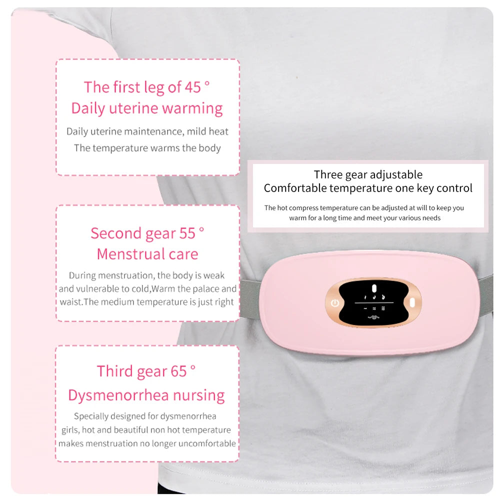 Electric Period Cramp Massager Vibrating Heating Period Pads Belt for Menstrual Colic Waist Stomach Abdominal Warm Palace Belt