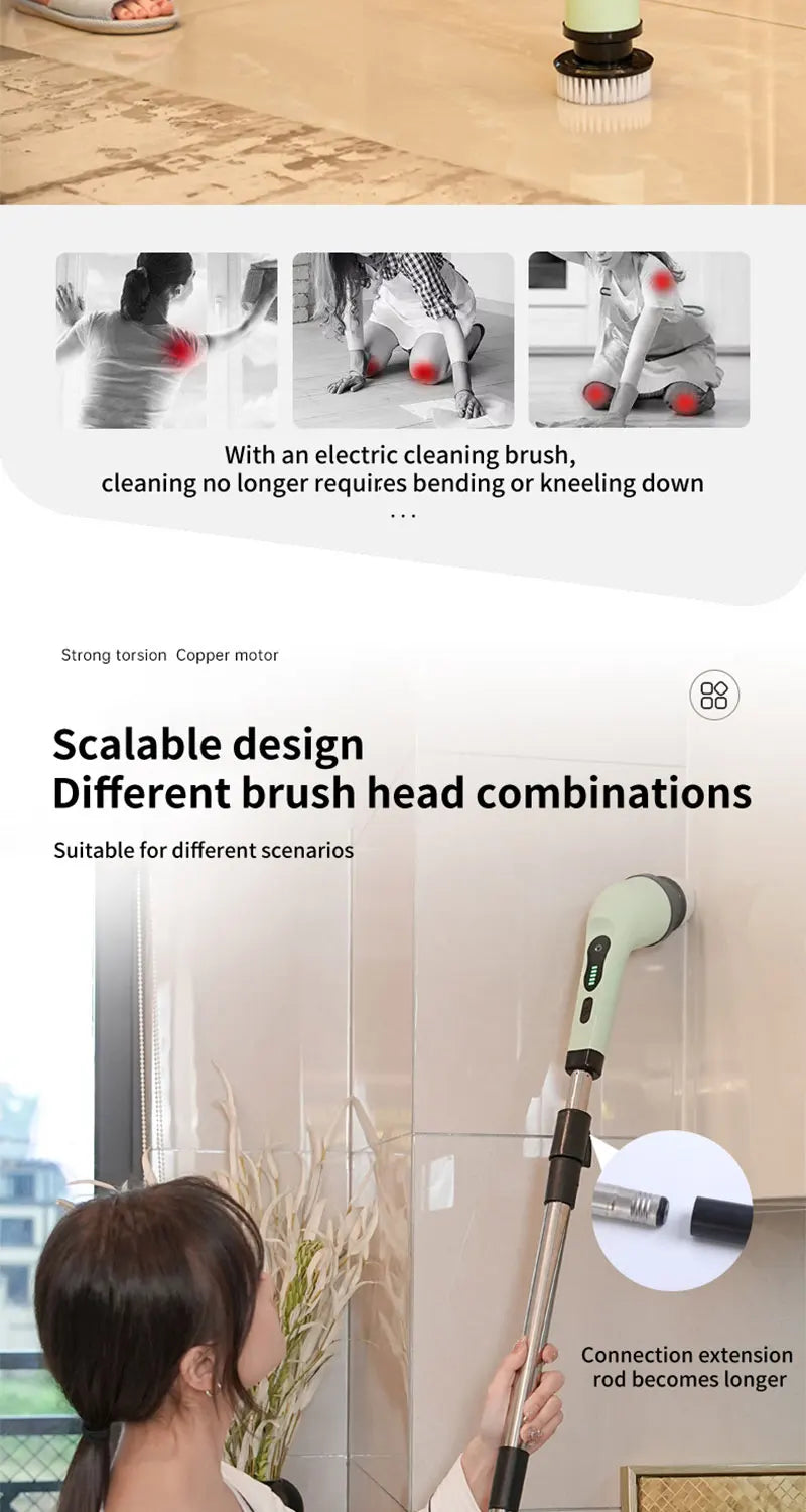 Cordless Electric Spin Scrubber Multipurpose, Cleaning Brush for Kitchen Bathroom Toilet Floor, Hair Broom Mop Household Gadget