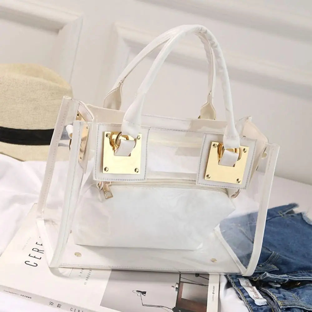 Fashion Clear Crossbody Bag Adjustable Strap Large Capacity Transparent Jelly Bag PVC Square Handbag Summer