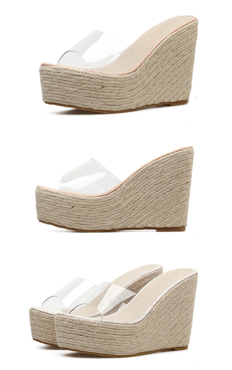 Summer PVC Jelly Sandals Casual Sexy Wedges Slippers 11.5CM/15CM Women's High heels shoes Comfortable Slippers Large Size 34-40