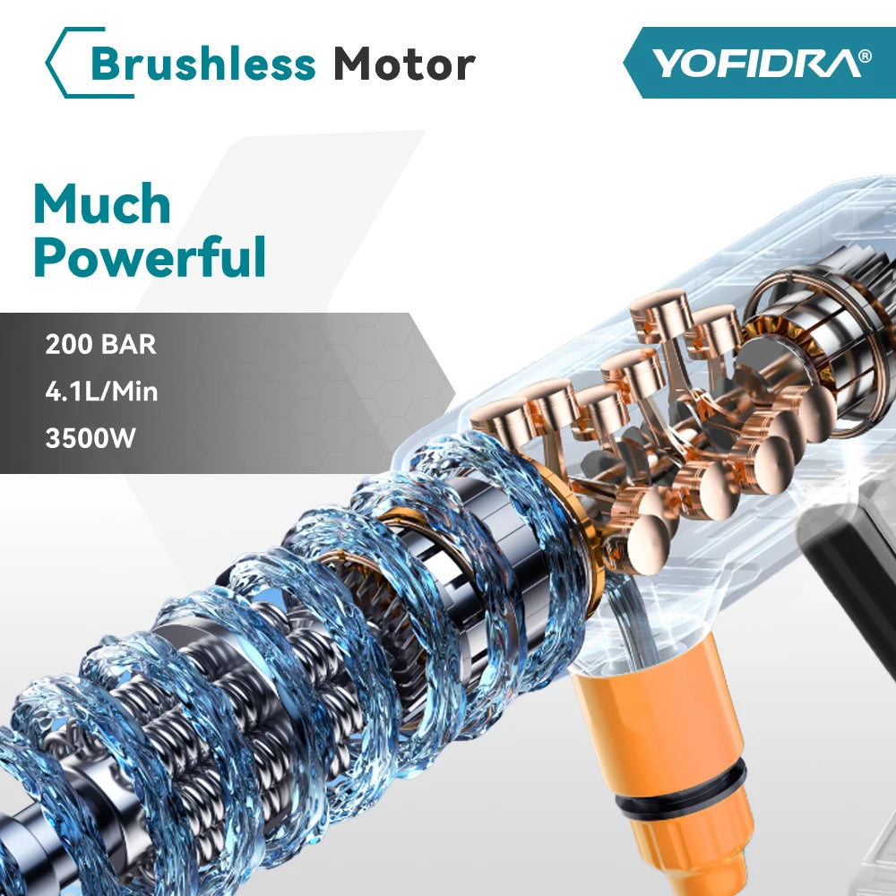 YOFIDRA 200Bar Brushless Electric High Pressure Washer Water Gun 6IN1 Cordless Car Washer Cleaning Garden For Makita Battery Pin