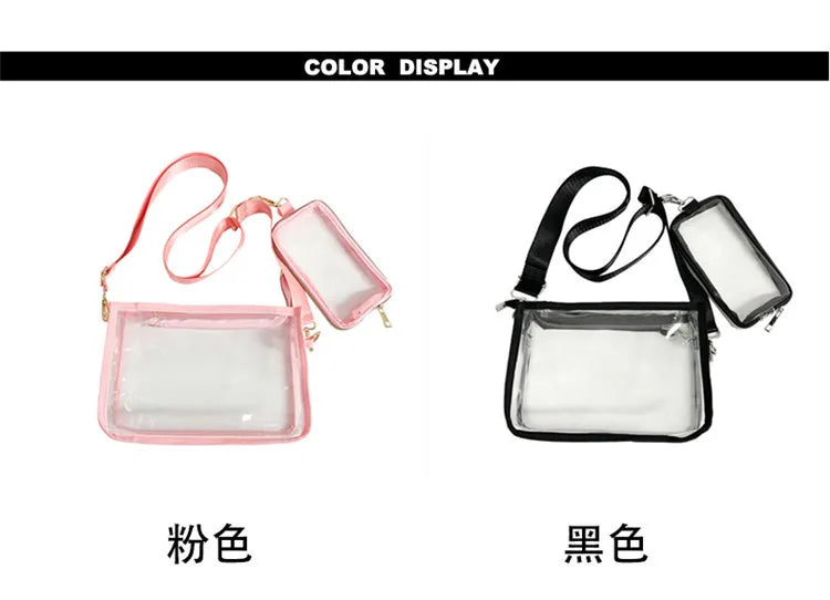 PVC Transparent Shoulder Bag 2 IN 1 Adjustable Shoulder Straps Casual Clear Crossbody Bag Fashion Couple Bag for Boys & Girls