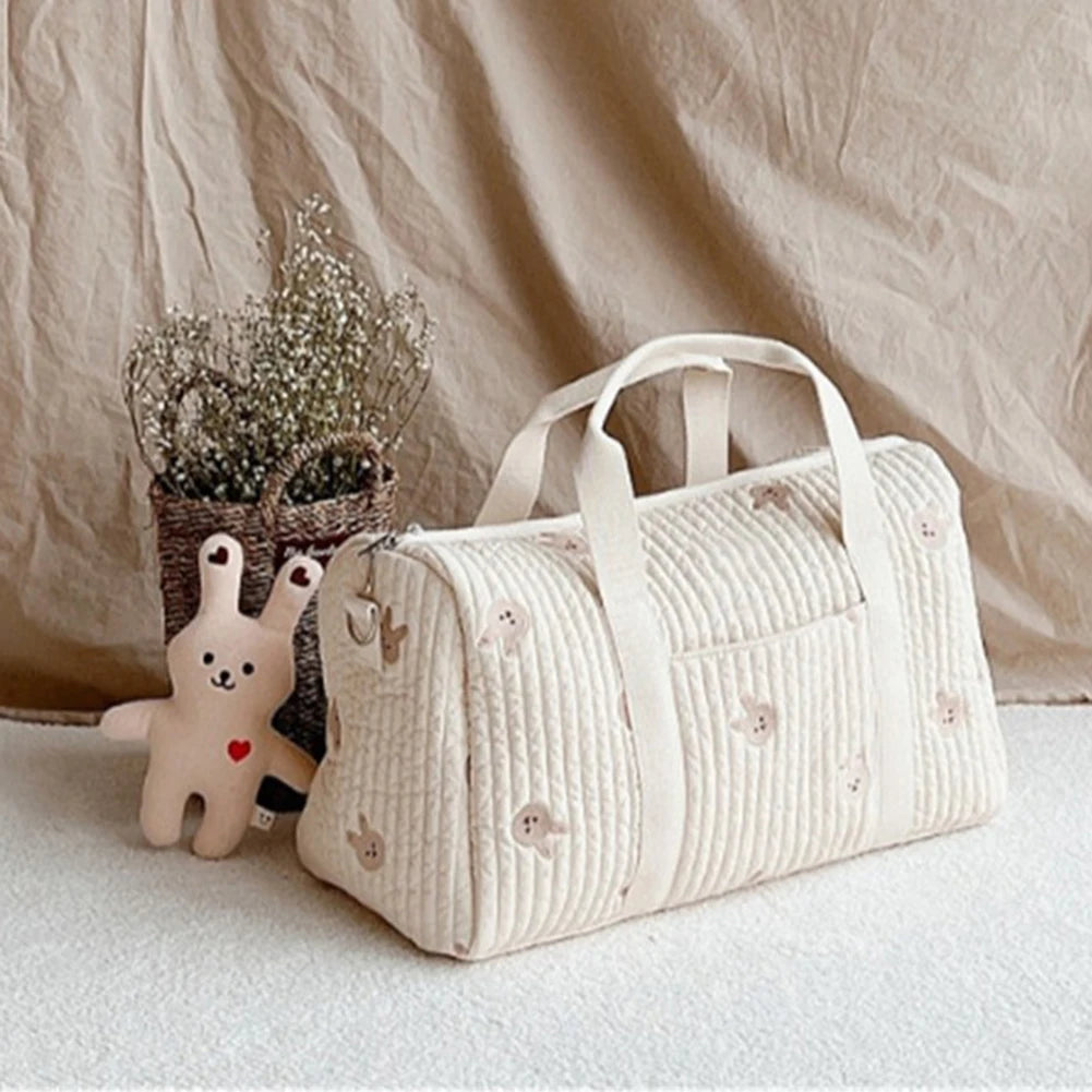Baby Diaper Bag Embroidered Nappy Organizer Messenger Bag Cute Cartoon Shoulder Bag with Zipper Luggage Tote Bag for Travel