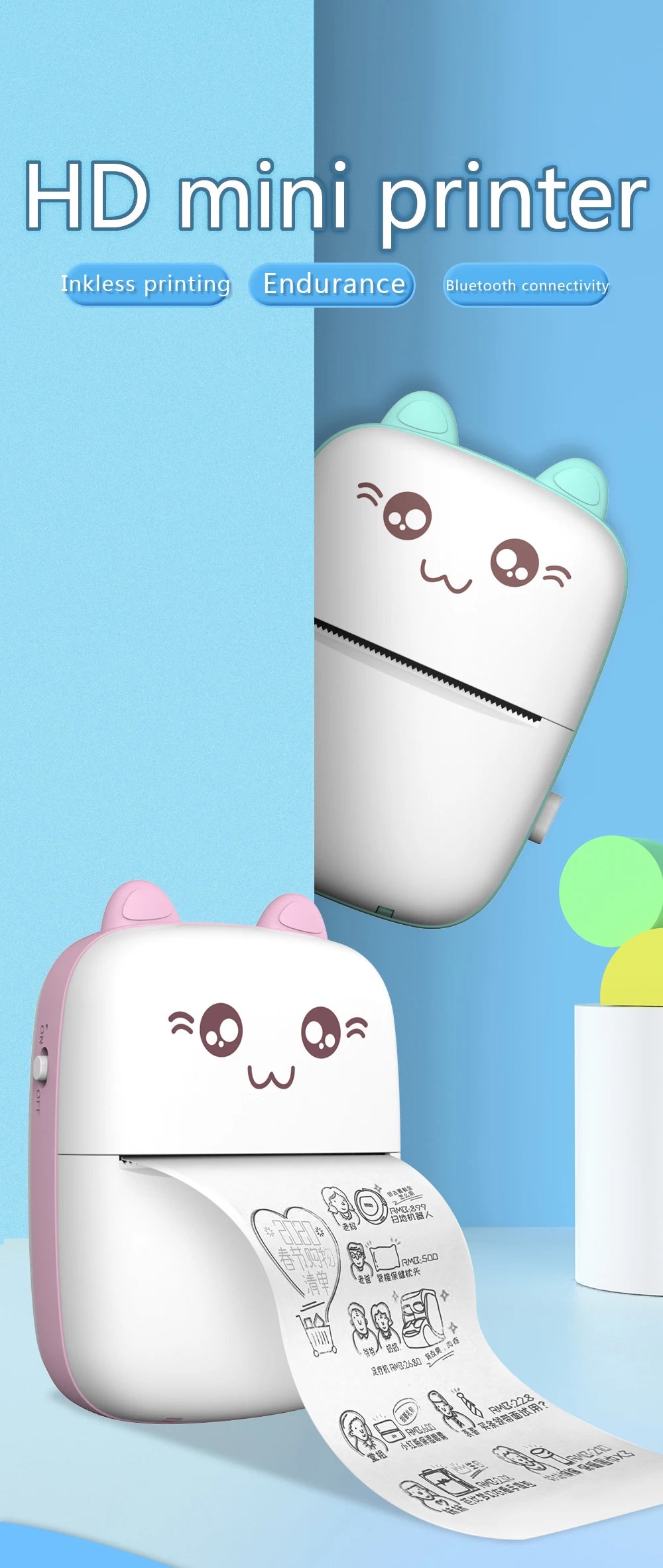 Meow Mini Label Printer Thermal Portable Printers Stickers Paper Inkless Wireless Impresora Portátil 200dpi Android IOS 57mm