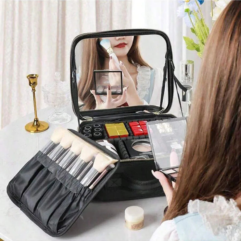 Smart 3 Color LED Travel Train Cosmetic Case Light And Mirror Makeup Bag Female Beautician Skincare Makeup Case For Women