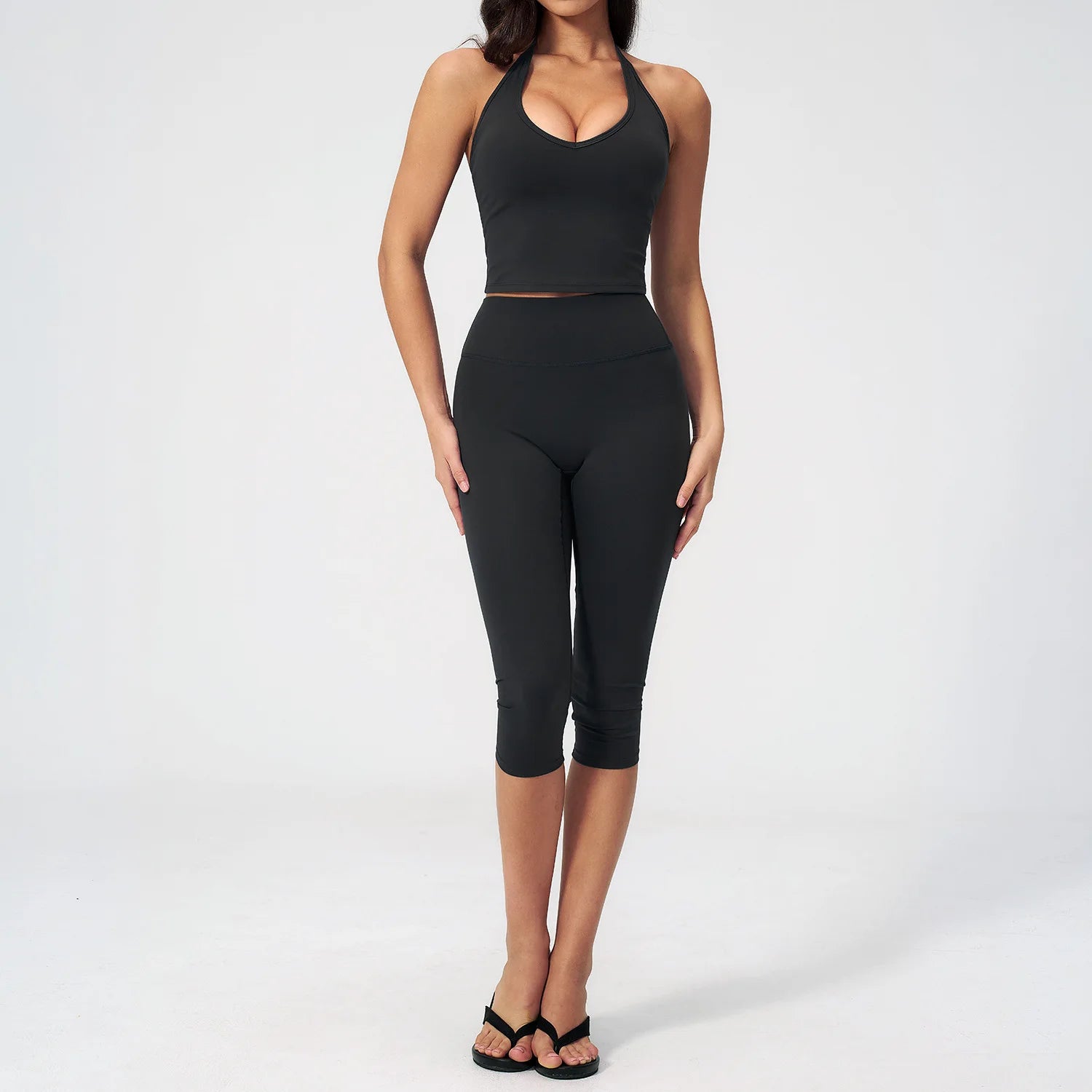 Yoga Set 2PCS Sports Set Short Sleeve Fitness Outfits Women Tracksuit Workout Clothes Running Capri Pants Gym Suit Athletic Wear