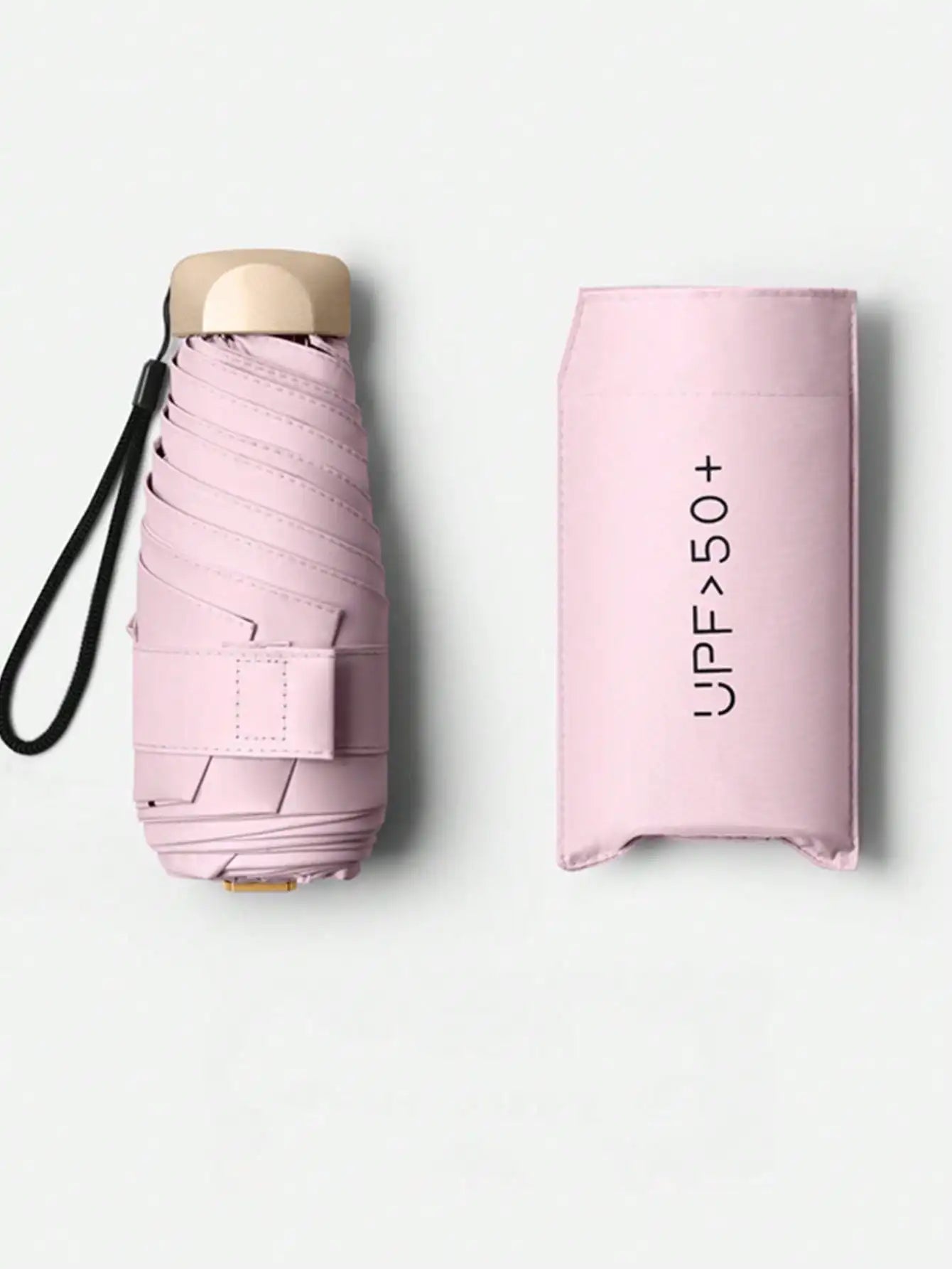 1pc Lightweight Portable Travel Umbrella, Waterproof, Manual Open/Close, 6 Reinforced Ribs, UV Protection Sunshade, Unisex (Due To Batch Differences, The Umbrella Fabric, Rib Color, English Letter Pattern Design, Button Shape