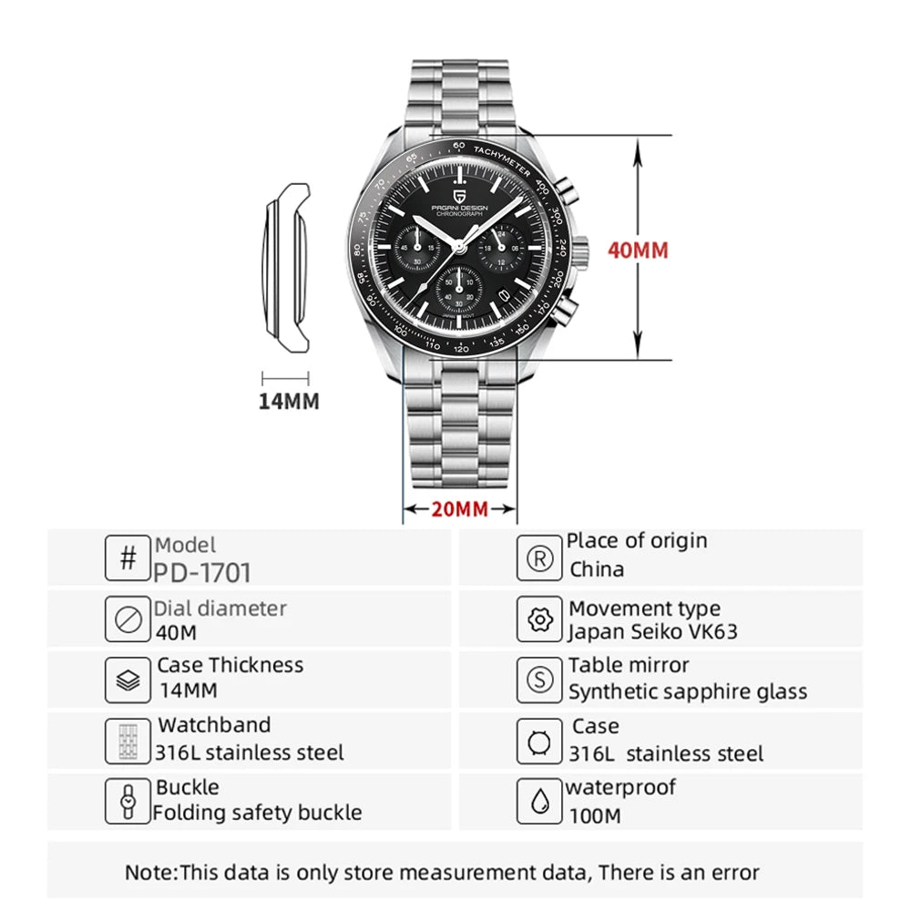 2026 New PAGANI DESIGN V5 Moon Men's Watches Top Luxury Quartz Watch For Men Chronograph Waterproof Sport Stainless Steel Clock