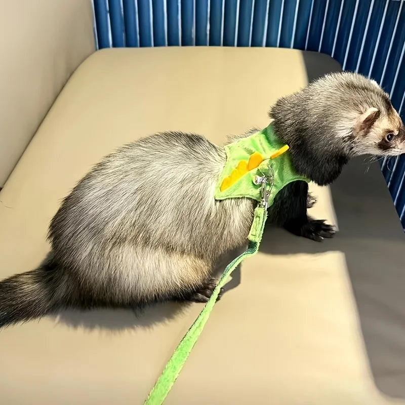 Ferret Lead Rope Vest Type Adjustable Pet Rope Cute Dinosaur Shape with Bell for Walking Mice