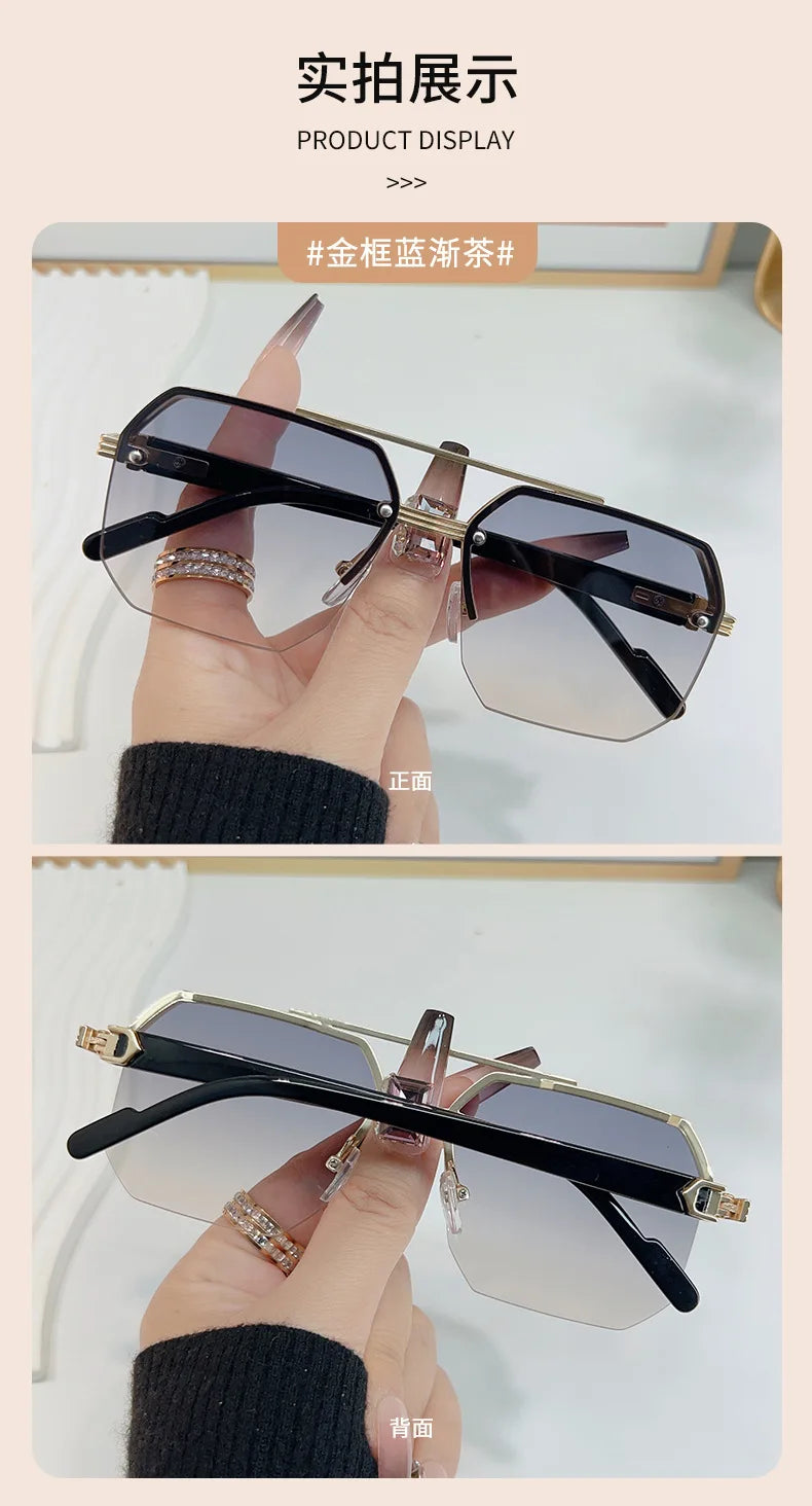 Polygon Sunglasses Rectangle Fashion Metal Frame Women Men Large Square Sun Glasses for Female Male Gradient Traveling Oculos ﻿