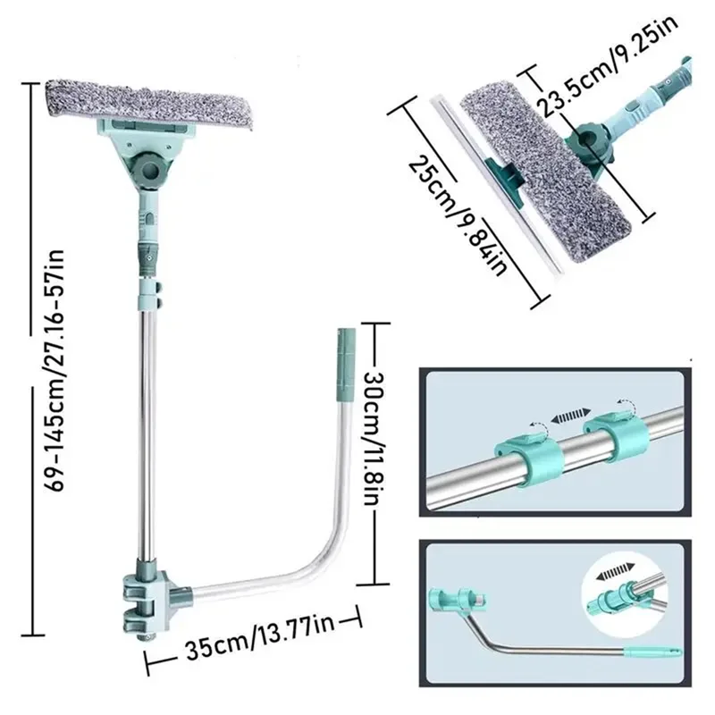 Water Sprays Window Mesh Screen Brush Window Cleaner Wiper Telescopic Long Handle Mop Squeegee Cleaning Tool