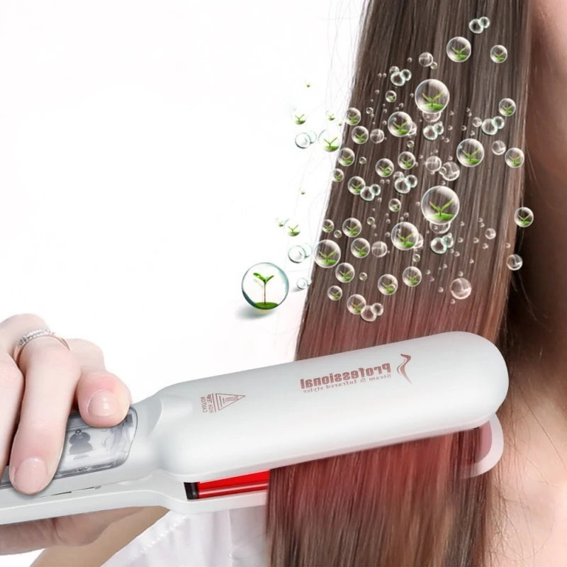 Professional Steam Hair Straightener Infrared Care Ceramic Coated 2 Inch Wide Plates for Salon Straightening Styling