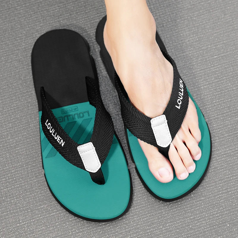 [Color blocked flip flops] Comfortable color blocked flip flops - Men's non slip casual rubber bottom EVA flip flops, suitable f