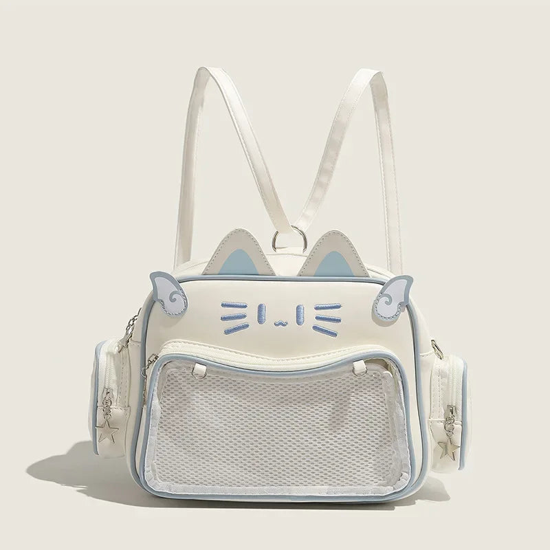 Women's Fashion Backpacks Y2K Korean Japan Kawaii Cat Ita Bag PU Cute Girls Transparent Pocket Aesthetic Shoulder Crossbody Bags