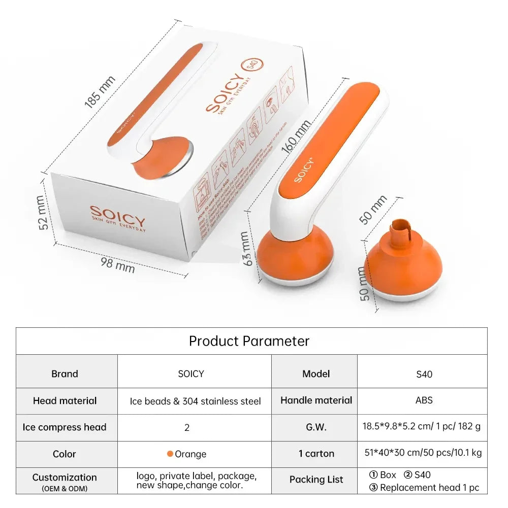 SOICY S40 Metal Ice Roller for Under Eye Massage Face Sliming Migraine Cold Massager Skincare Tools with 2 Stainless Steel Heads