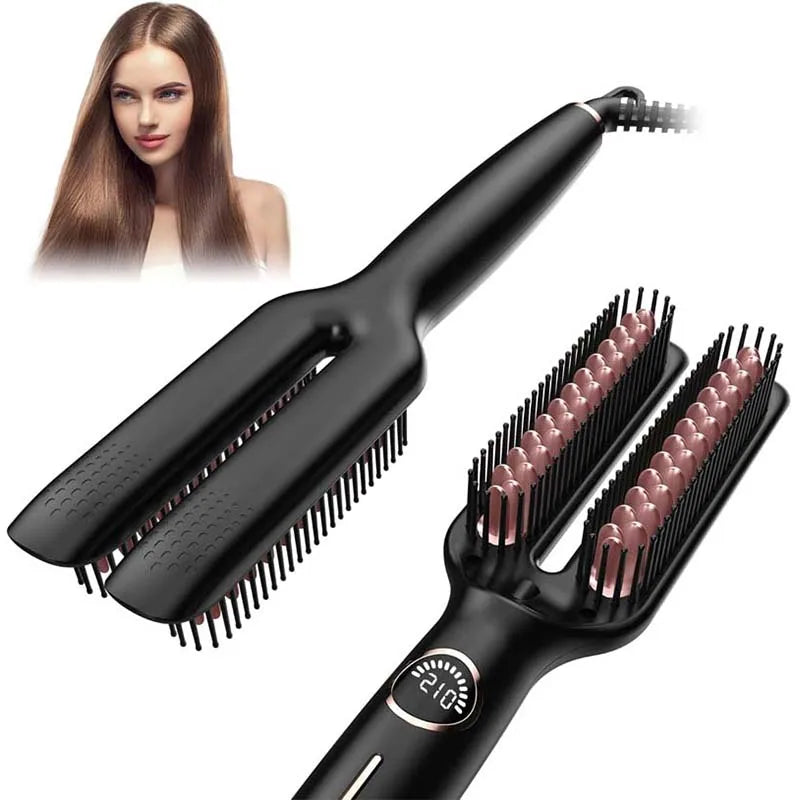 Professional Electric Hair Straightener  Multifunctional 2 In 1 Curler Brush Ceramic Hair Straightener Curling Irons Hot Comb﻿