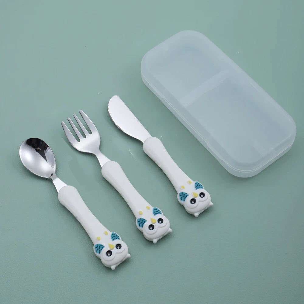 3pcs Children Spoon Forks Box Kids Stainless Steel Kids Cutlery Portable Baby Feeding Utensils Baby Spoons Baby Tableware Set