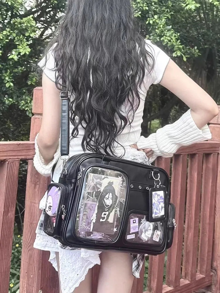 New Y2K Cute Ita Bag Concert Large Capacity Shoulder Bag Lolita Girl Transparent Backpack DIY Badge Display Casual Crossbody Bag