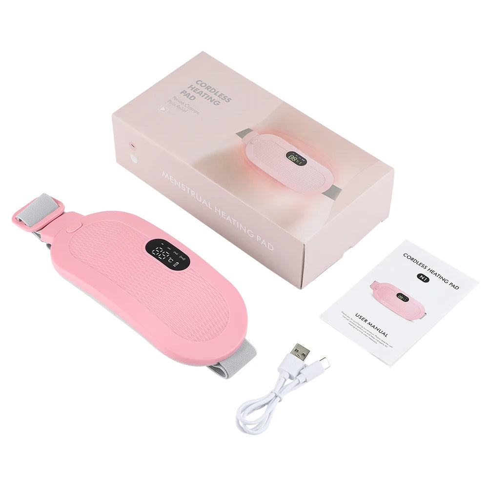 Electric Period Cramp Massager Vibrating Heating Period Pads Belt for Menstrual Colic Waist Stomach Abdominal Warm Palace Belt