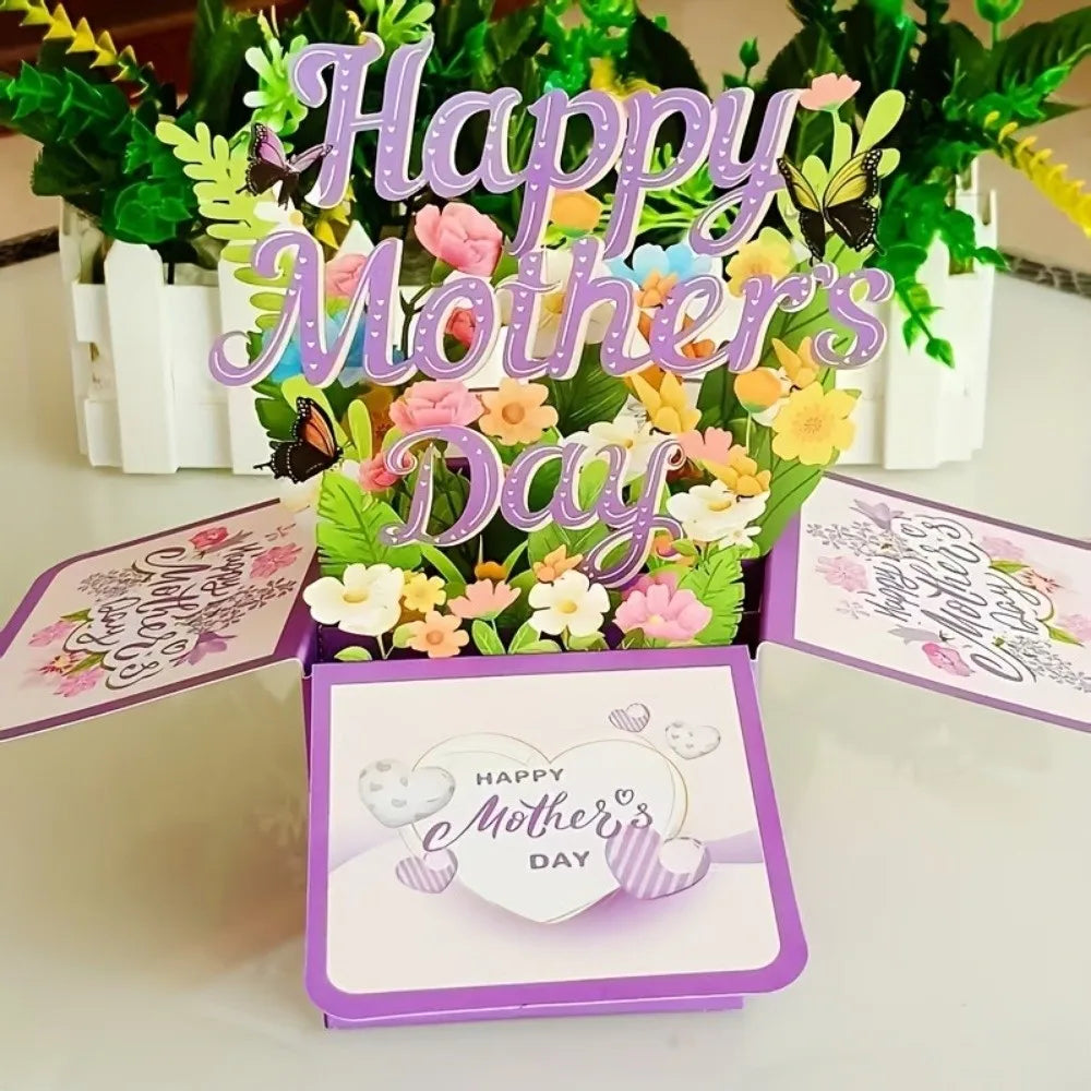 Surprise Flower 3D Mother's Day Card Best Wishes Butterfly Mom Greeting Card Gifts Creative Flower Pop Up Card Mother's Day Gift