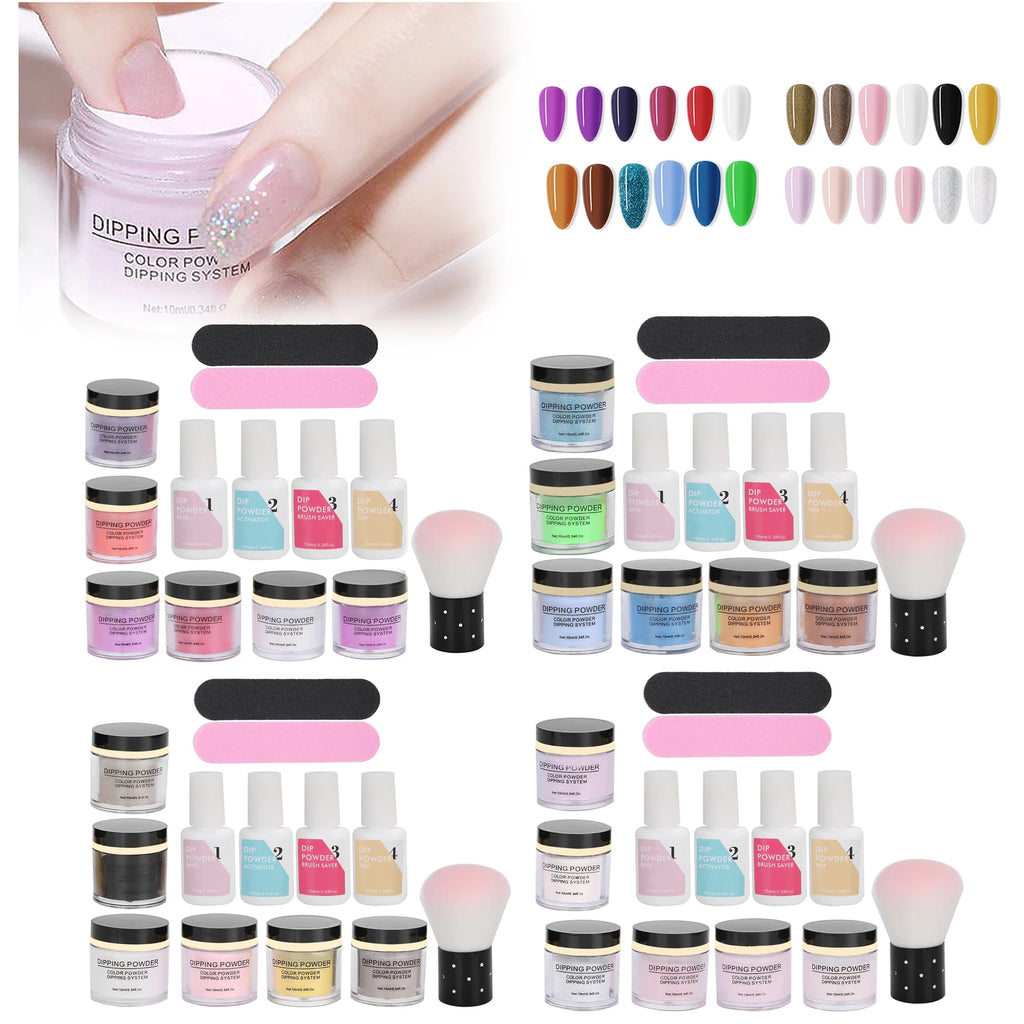 Nail Dipping Powder Set Nail Art Powder Top Base Coat Gel Dust Brush Manicure Tool Set Nail Powder
