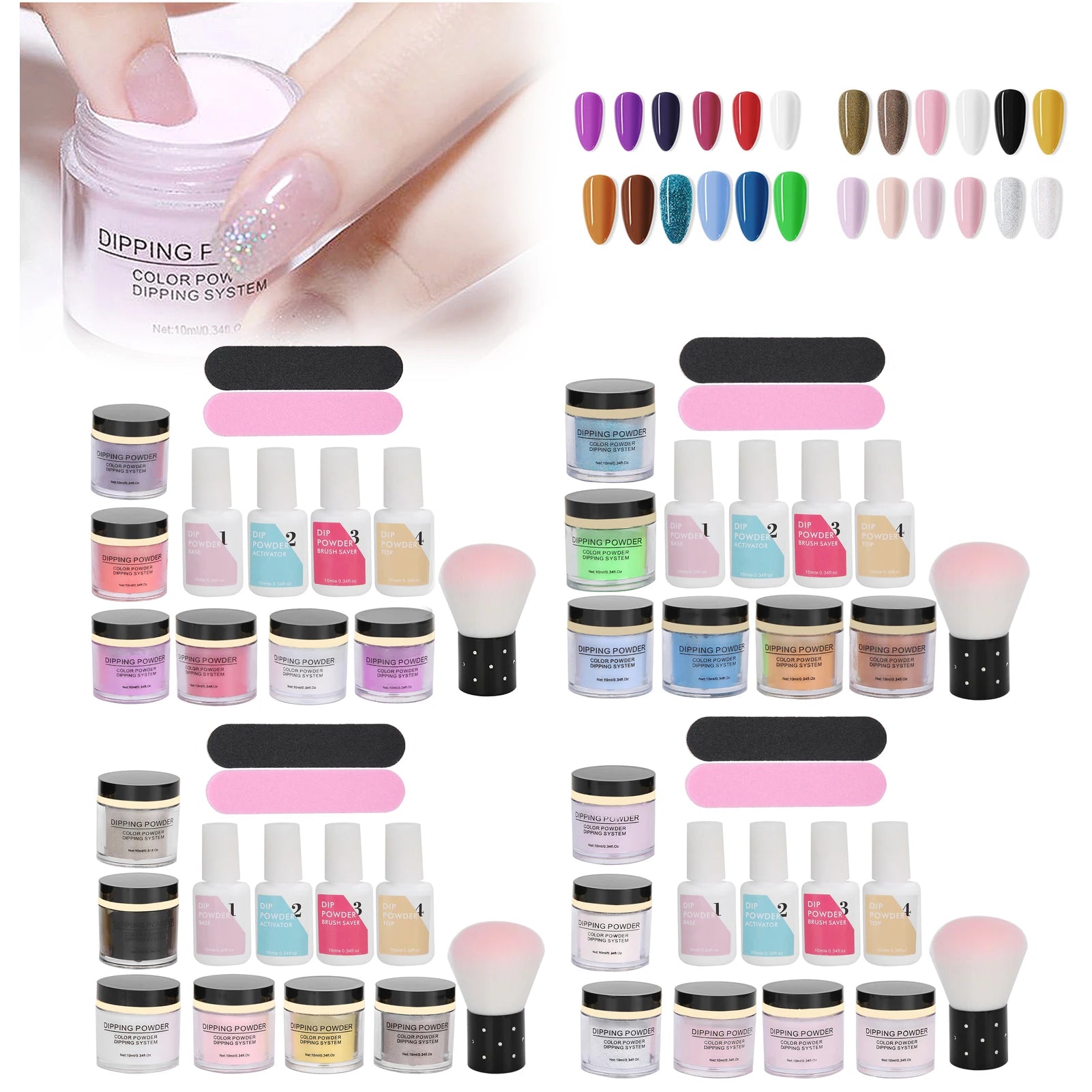 Nail Dipping Powder Set Nail Art Powder Top Base Coat Gel Dust Brush Manicure Tool Set Nail Powder