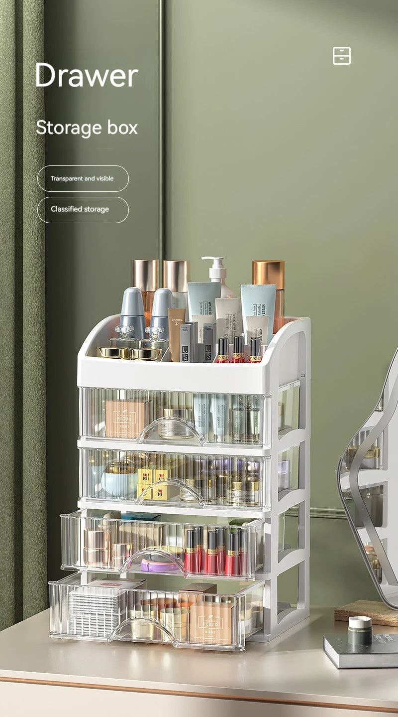 Clear 5-Tier Makeup Organizer with Drawers, Large Capacity Cosmetic Storage for Vanity, Dustproof Skincare Lipstick Brush Holder
