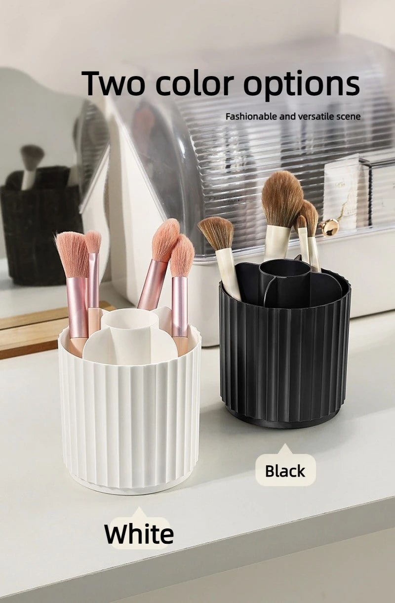 Makeup Brush Holder Organizer with Lid, 360 Degree Rotatable Makeup Brush Organizer Spinning Cosmetics Holders Brush Storage Box
