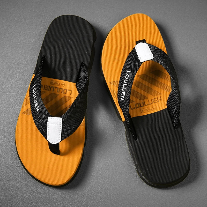 [Color blocked flip flops] Comfortable color blocked flip flops - Men's non slip casual rubber bottom EVA flip flops, suitable f
