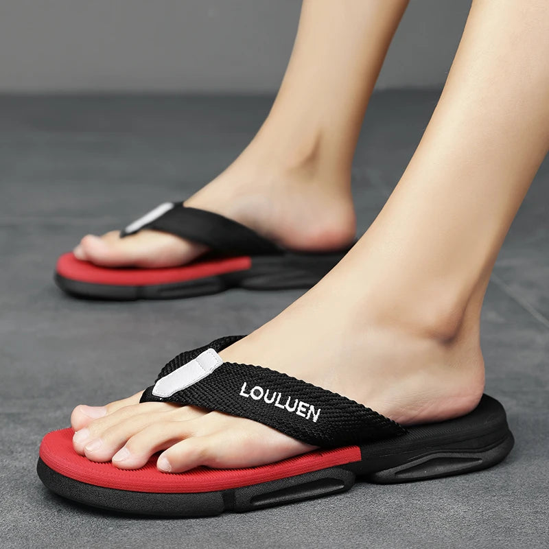 [Color blocked flip flops] Comfortable color blocked flip flops - Men's non slip casual rubber bottom EVA flip flops, suitable f
