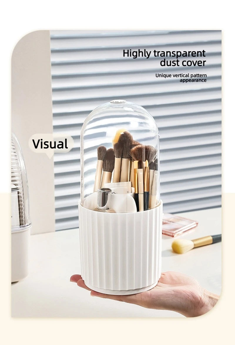 Makeup Brush Holder Organizer with Lid, 360 Degree Rotatable Makeup Brush Organizer Spinning Cosmetics Holders Brush Storage Box