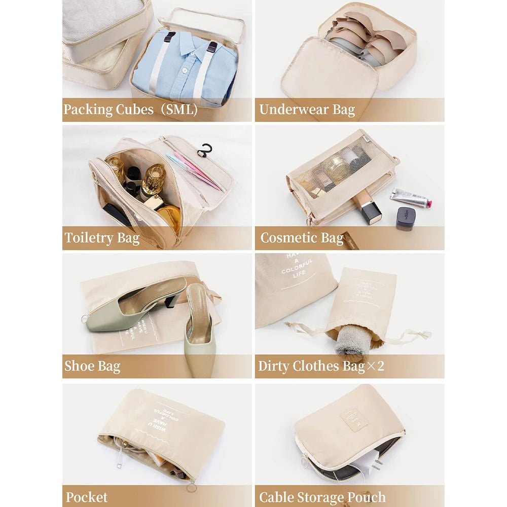 7/8/9/10/11 Pcs Set Travel Organizer Storage Bags Suitcase Packing Cubes Set Cases Portable Luggage Clothes Shoe Tidy Pouch
