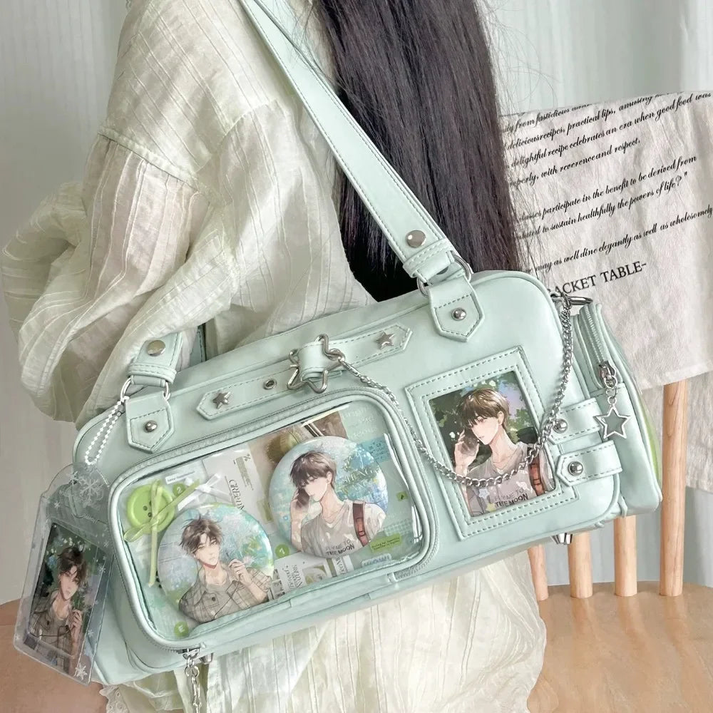 Star Chain Y2k Harajuku Shoulder Itabag Blue Lolita Girl Pain Bags Transparent Japanese Crossbody Bag New Concert Korean Handbag