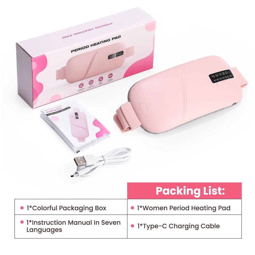 Electric Period Cramp Massager Vibrating Heating Period Pads Belt for Menstrual Colic Waist Stomach Abdominal Warm Palace Belt