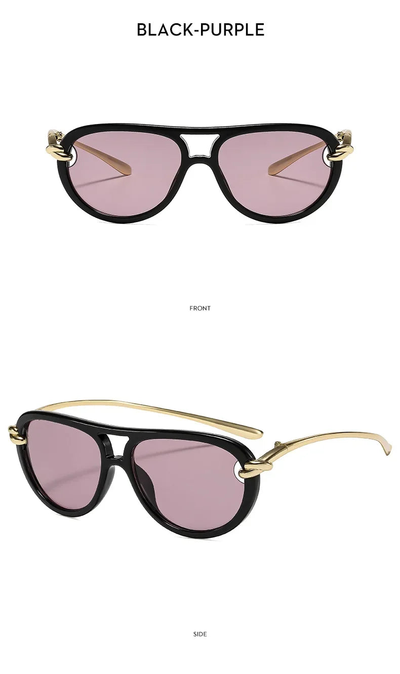 Ins Popular Fashion Double Bridges Pilot Women Luxury Sunglasses Brand Designer Oval Hollow Shades UV400 Men Sun Glasses