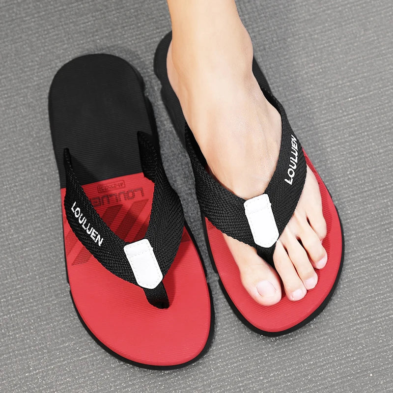 [Color blocked flip flops] Comfortable color blocked flip flops - Men's non slip casual rubber bottom EVA flip flops, suitable f