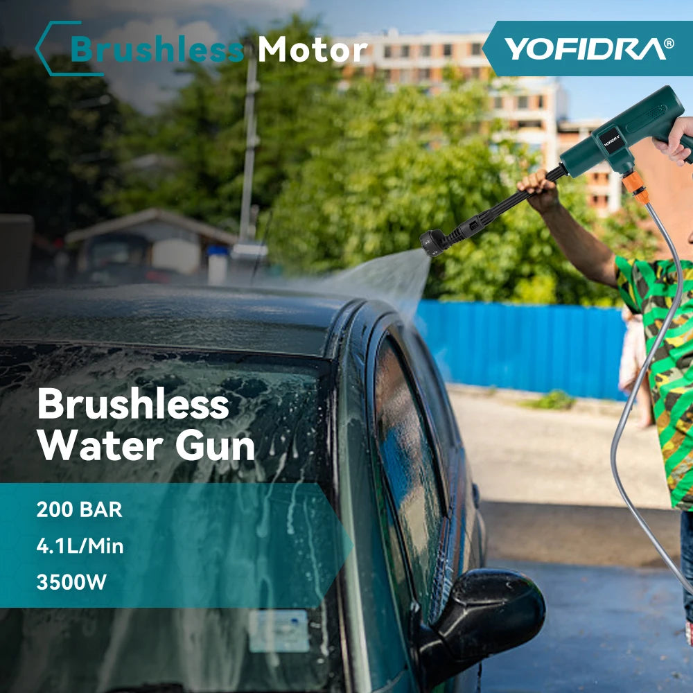 YOFIDRA 200Bar Brushless Electric High Pressure Washer Water Gun 6IN1 Cordless Car Washer Cleaning Garden For Makita Battery Pin