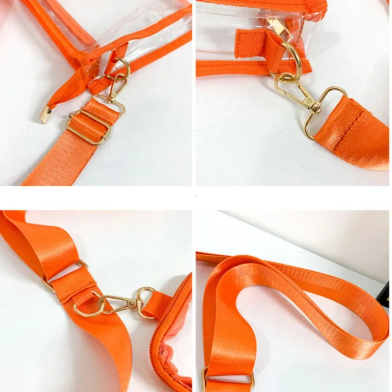 PVC Transparent Shoulder Bag 2 IN 1 Adjustable Shoulder Straps Casual Clear Crossbody Bag Fashion Couple Bag for Boys & Girls