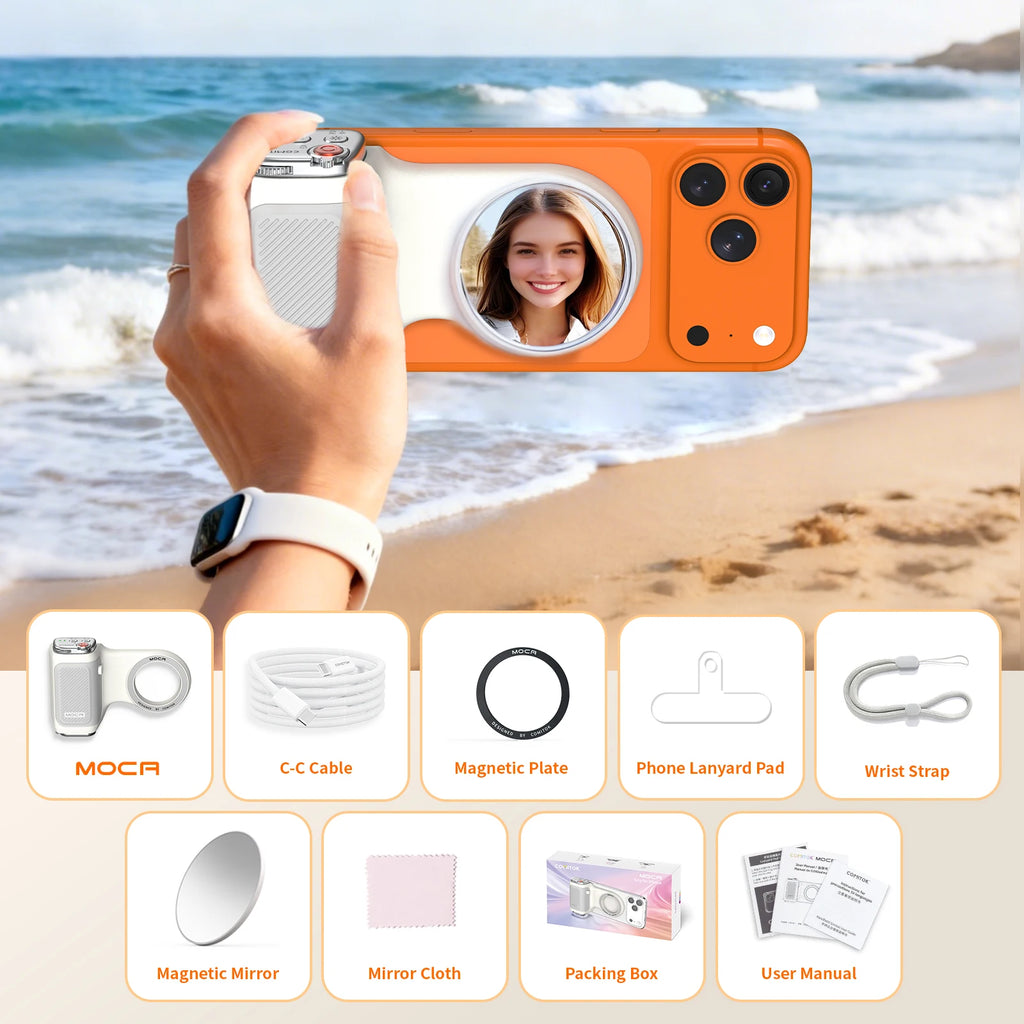 COMITOK MOCA iPhone Wireless Selfie Booster, with Focus Lock/DSLR Shutter,Rechargeable Remote Control+Optional Mirror/Fill Light
